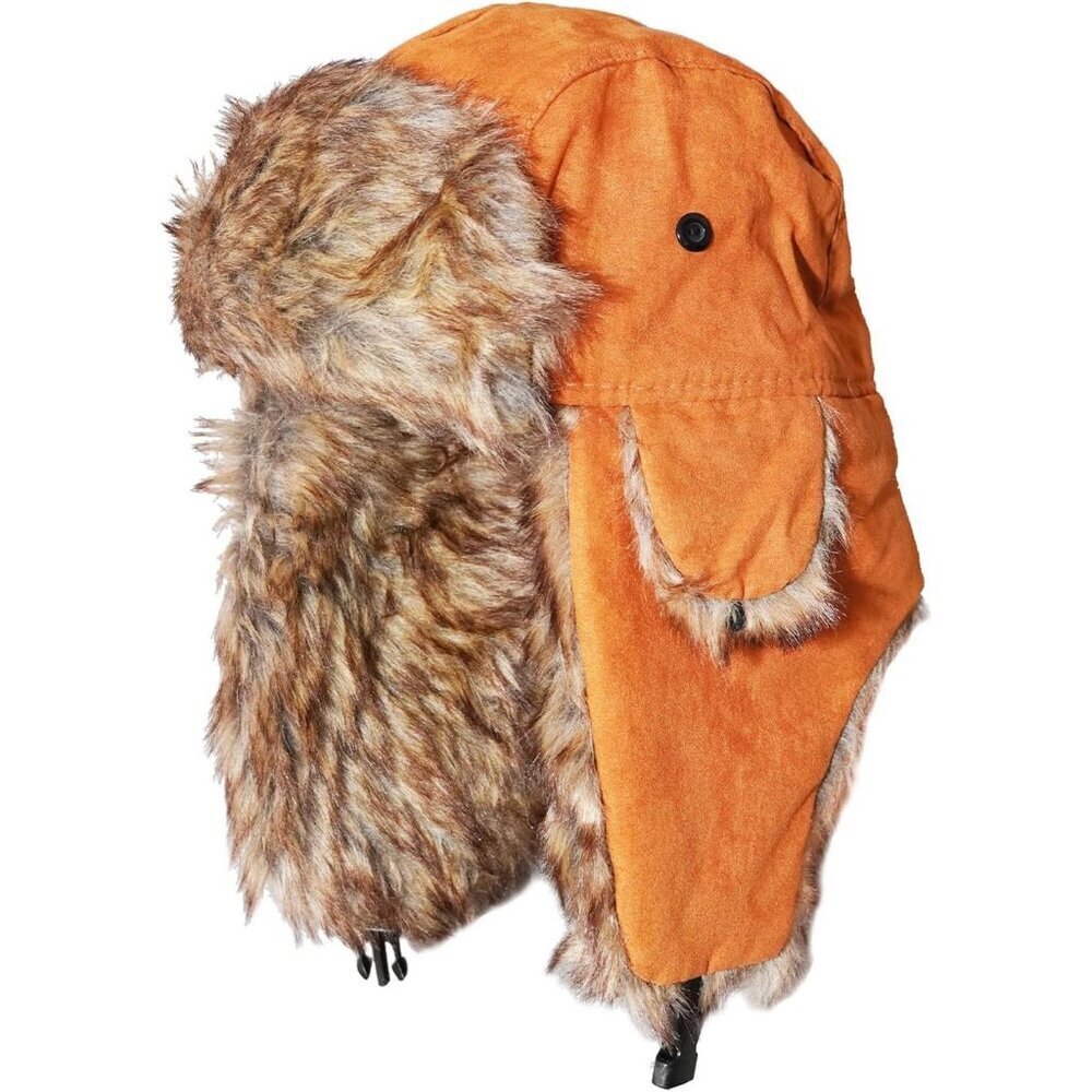 Men Dark Yellow ONWAY Faux Fur Trapper Hat Cozy Winter Ear Flaps Hat